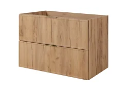3xE Living Meuble de salle de bain, Chêne Craft, poignée dorée, 46 x 80 x 57 cm