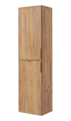 3xE Living Meuble de salle de bain, Chêne Craft, poignée dorée, 35 x 136 x 27 cm