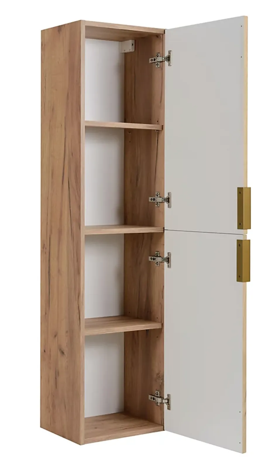 3xE Living Meuble de salle de bain, Chêne Craft, poignée dorée, 35 x 136 x 27 cm