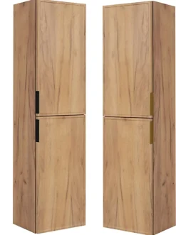 3xE Living Meuble de salle de bain, Chêne Craft, poignée dorée, 35 x 136 x 27 cm