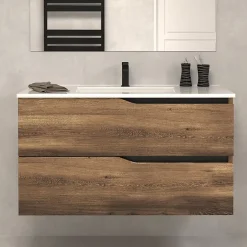 Cosyneo Meuble de salle de bain 100cm simple vasque - sans miroir - 2 tiroirs - tabaco (bois foncé) - LUNA