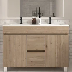 Cosyneo Meuble de salle de bain 120cm double vasque sans miroir sur pieds avec portes et tiroirs - cambrian (chêne clair) - HARO