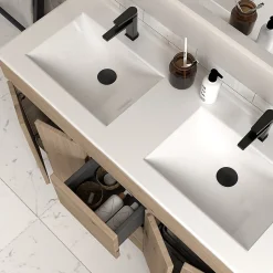 Cosyneo Meuble de salle de bain 120cm double vasque sans miroir sur pieds avec portes et tiroirs - cambrian (chêne clair) - HARO