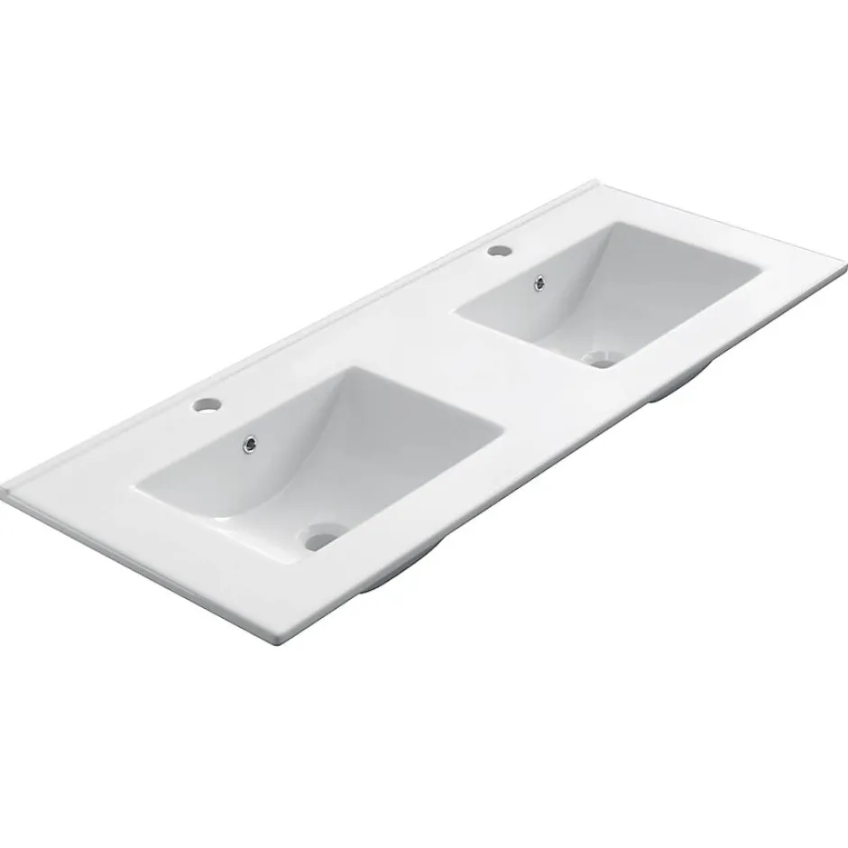 Cosyneo Meuble de salle de bain 120cm double vasque sans miroir sur pieds avec portes et tiroirs - cambrian (chêne clair) - HARO
