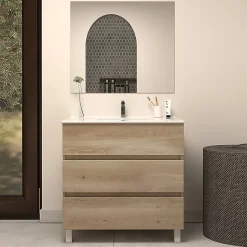 Cosyneo Meuble de salle de bain 60cm simple vasque - 3 tiroirs - nebraska (bois clair) - MAYOR