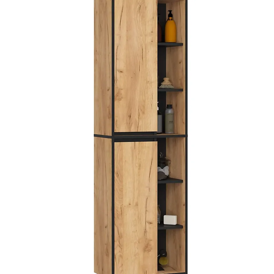 3xE Living Meuble de salle de bain, chêne artisanal/noir, 50 x 170 x 30 cm* Armoire De Salle De Bains
