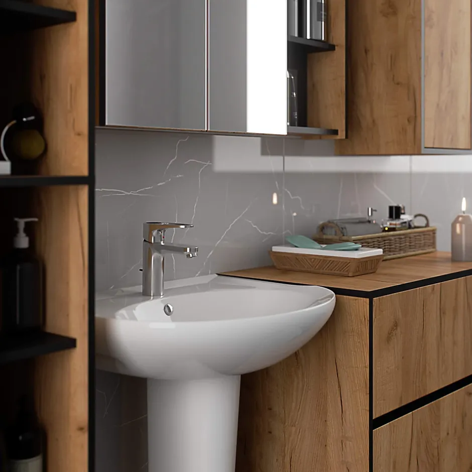3xE Living Meuble de salle de bain, chêne artisanal/noir, 50 x 170 x 30 cm* Armoire De Salle De Bains