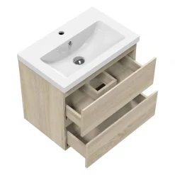 AICA Sanitaire Meuble de salle de bain chêne 50cm, suspendu avec 2 tiroirs* Meuble Sous-Vasque