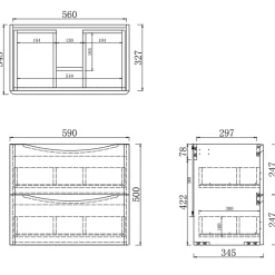 AICA Sanitaire Meuble de salle de bain 60cm avec 2 tiroirs, suspendu Blanc + Chêne