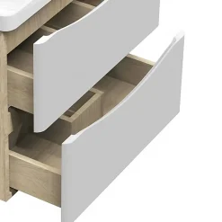 AICA Sanitaire Meuble de salle de bain 60cm avec 2 tiroirs, suspendu Blanc + Chêne