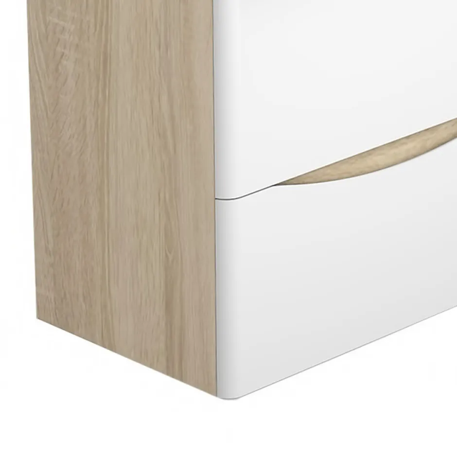 AICA Sanitaire Meuble de salle de bain 60cm avec 2 tiroirs, suspendu Blanc + Chêne