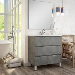 Cosyneo Meuble de salle de bain 70cm simple vasque - 3 tiroirs - PALMA - ciment (gris)