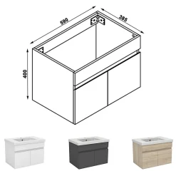 AICA Sanitaire Meuble de salle de bain 60cm à double porte, suspendu, Anthracite* Meuble Sous-Vasque
