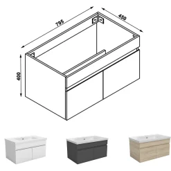 AICA Sanitaire Meuble de salle de bain 80cm à double porte, suspendu, blanc