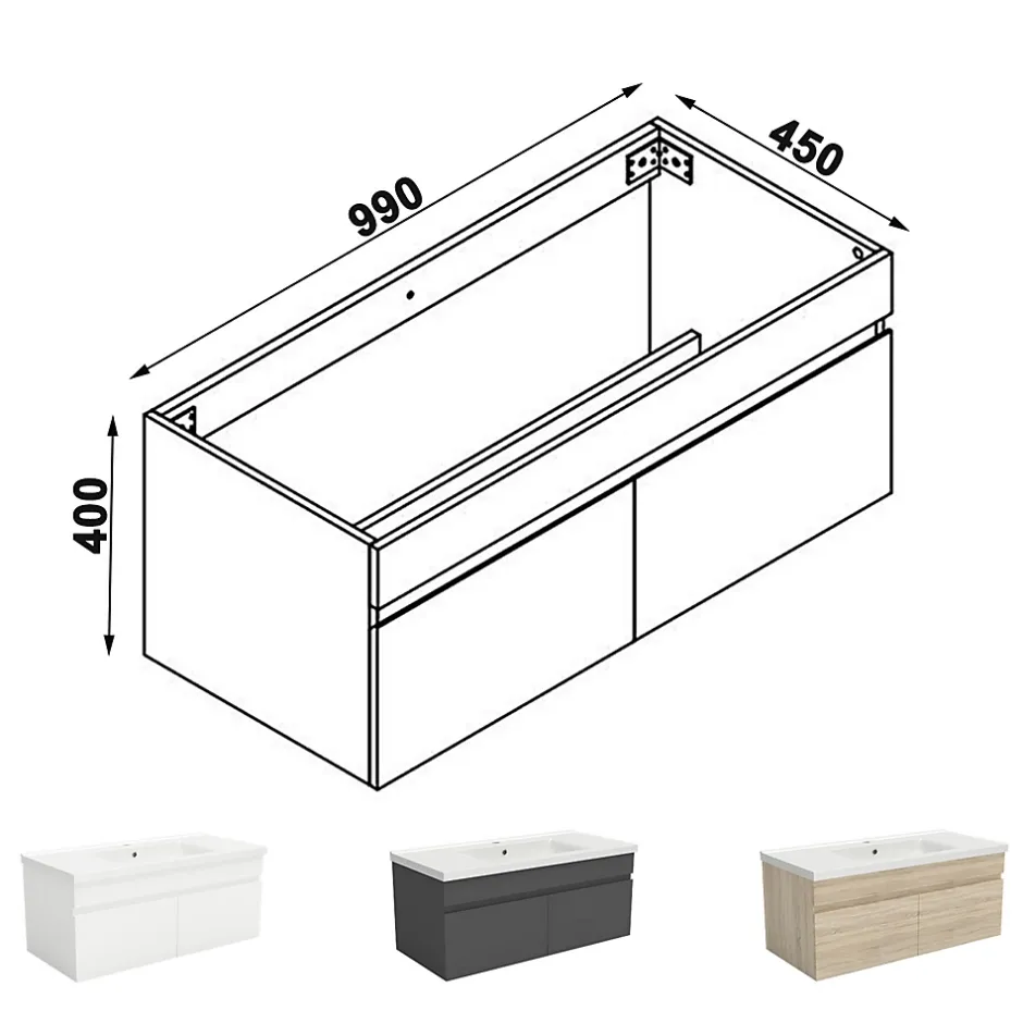 AICA Sanitaire Meuble de salle de bain 100cm à double porte, suspendu, Chêne* Meuble Sous-Vasque