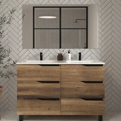 Cosyneo Meuble de salle de bain 120cm double vasque - 6 tiroirs - tabaco (bois foncé) - MATA* Ensemble Meuble De Salle De Bains