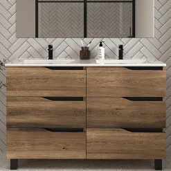 Cosyneo Meuble de salle de bain 120cm double vasque - 6 tiroirs - tabaco (bois foncé) - MATA* Ensemble Meuble De Salle De Bains