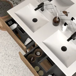 Cosyneo Meuble de salle de bain 120cm double vasque - 6 tiroirs - tabaco (bois foncé) - MATA* Ensemble Meuble De Salle De Bains