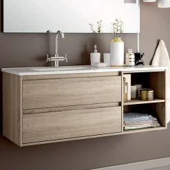 Cosyneo Meuble de salle de bain 120cm vasque déportée - 2 tiroirs et 2 niches - sans miroir - OLYMPE - cambrian (chêne)