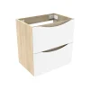 AICA Sanitaire Meuble de salle de bain 50cm avec 2 tiroirs, suspendu Blanc + Chêne* Meuble Sous-Vasque