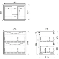 AICA Sanitaire Meuble de salle de bain 50cm avec 2 tiroirs, suspendu Blanc + Chêne* Meuble Sous-Vasque