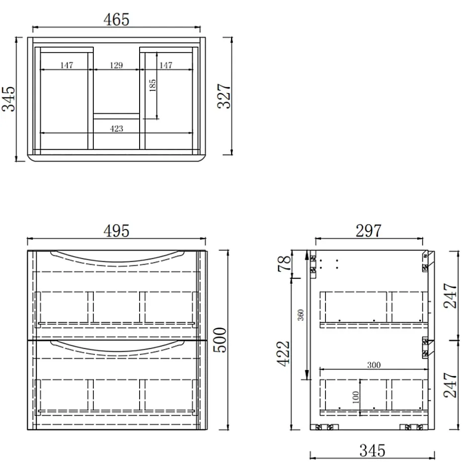 AICA Sanitaire Meuble de salle de bain 50cm avec 2 tiroirs, suspendu Blanc + Chêne* Meuble Sous-Vasque