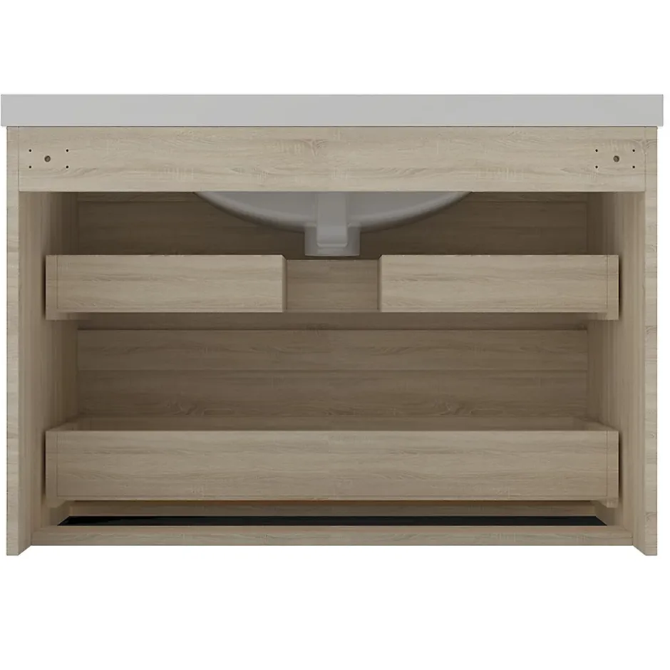 AICA Sanitaire Meuble de salle de bain chêne 80cm, suspendu avec 2 tiroirs* Meuble Sous-Vasque
