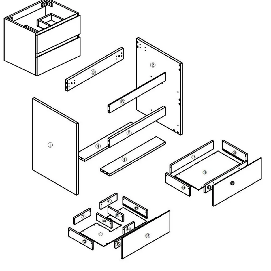 AICA Sanitaire Meuble de salle de bain chêne 80cm, suspendu avec 2 tiroirs* Meuble Sous-Vasque
