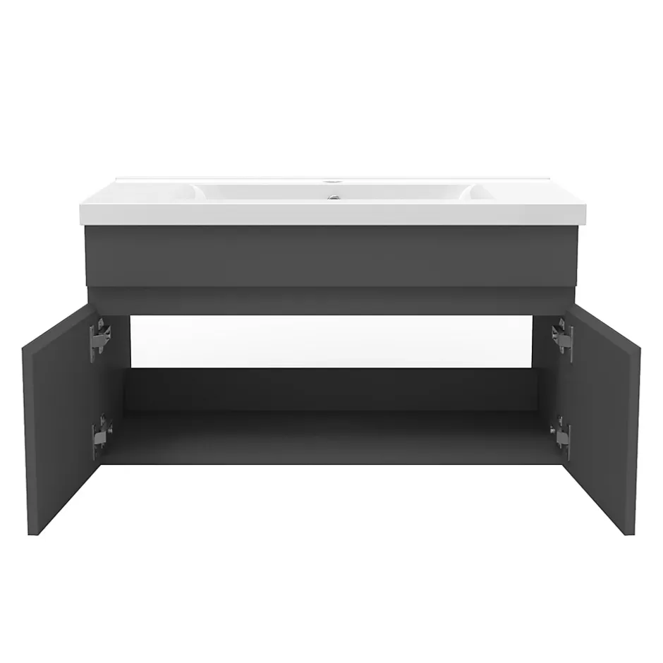 AICA Sanitaire Meuble de salle de bain 80cm à double porte, suspendu, Anthracite* Meuble Sous-Vasque