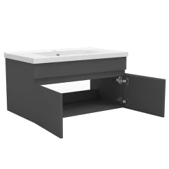 AICA Sanitaire Meuble de salle de bain 80cm à double porte, suspendu, Anthracite* Meuble Sous-Vasque