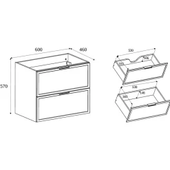 3xE Living Meuble de salle de bain, Cachemire, poignée argentée, 46 x 60 x 57 cm* Lave-Mains