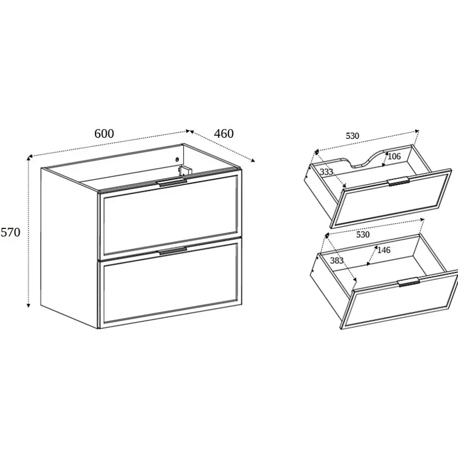 3xE Living Meuble de salle de bain, Cachemire, poignée argentée, 46 x 60 x 57 cm* Lave-Mains