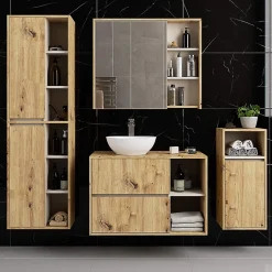 3xE Living Meuble de salle de bain, chêne artisanal/cachemire, 50 x 170 x 30 cm