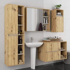 3xE Living Meuble de salle de bain, chêne artisanal/cachemire, 50 x 170 x 30 cm
