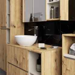 3xE Living Meuble de salle de bain, chêne artisanal/cachemire, 50 x 170 x 30 cm