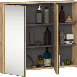 3xE Living Meuble de salle de bain, chêne artisanal/gris graphite, 90 x 75 x 15 cm