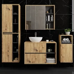 3xE Living Meuble de salle de bain, chêne artisanal/gris graphite, 90 x 75 x 15 cm