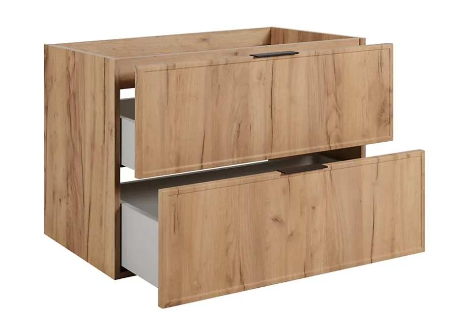 3xE Living Meuble de salle de bain, Chêne Craft, poignée noire, 46 x 80 x 57 cm* Lave-Mains