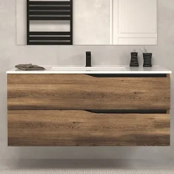 Cosyneo Meuble de salle de bain 120cm simple vasque - sans miroir - 2 tiroirs - tabaco (bois foncé) - LUNA
