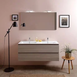 Kiamami Valentina Meuble De Salle De Bain 120Cm Lion Elm Avec Double Vasque Et Miroir 120X60 Berlin* Ensemble Meuble De Salle De Bains