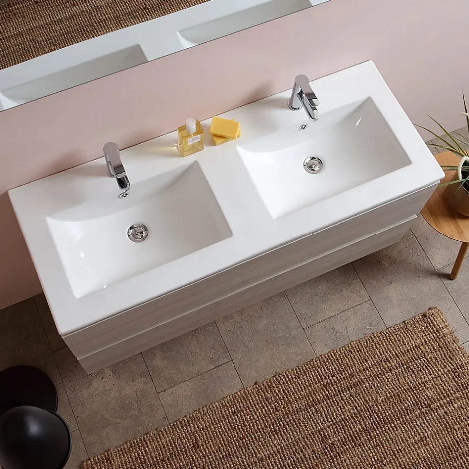 Kiamami Valentina Meuble De Salle De Bain 120Cm Lion Elm Avec Double Vasque Et Miroir 120X60 Berlin* Ensemble Meuble De Salle De Bains