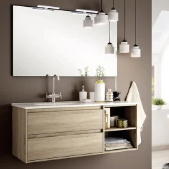 Cosyneo Meuble de salle de bain 120cm vasque déportée - 2 tiroirs et 2 niches - OLYMPE - cambrian (chêne)