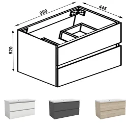 AICA Sanitaire Meuble de salle de bain chêne 100cm, suspendu avec 2 tiroirs* Meuble Sous-Vasque
