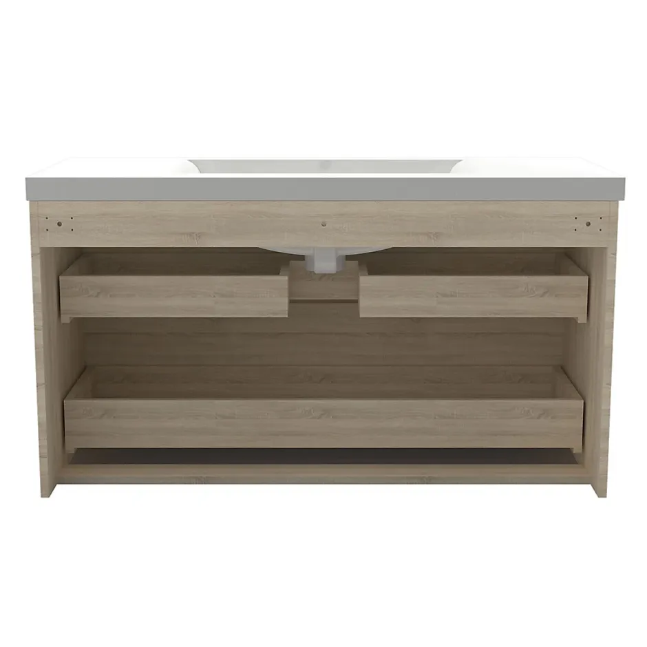 AICA Sanitaire Meuble de salle de bain chêne 100cm, suspendu avec 2 tiroirs* Meuble Sous-Vasque