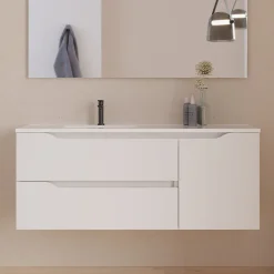 Cosyneo Meuble de salle de bain 120cm avec vasque à gauche - sans miroir - 2 tiroirs et 1 placard - blanc - ZARZA