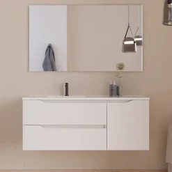 Cosyneo Meuble de salle de bain 120cm avec vasque à gauche - sans miroir - 2 tiroirs et 1 placard - blanc - ZARZA