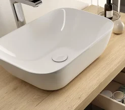 Cosyneo Meuble de salle de bain 140cm avec plateau et deux vasques à poser zeus - 4 tiroirs - blanc - LUNA