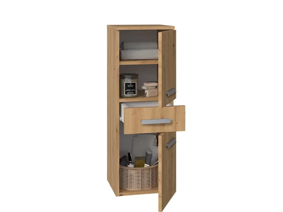 3xE Living Meuble de salle de bain, chêne artisan, 85 x 30 x 30 cm