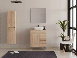 Cosyneo Meuble de salle de bain 70cm sur pieds avec plateau et 1 vasque à poser Zeus - sans miroir - portes et tiroirs - cambrian - HARO