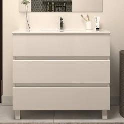 Cosyneo Meuble de salle de bain 80cm simple vasque - sans miroir - 3 tiroirs - blanc - MAYOR* Meuble Vasque